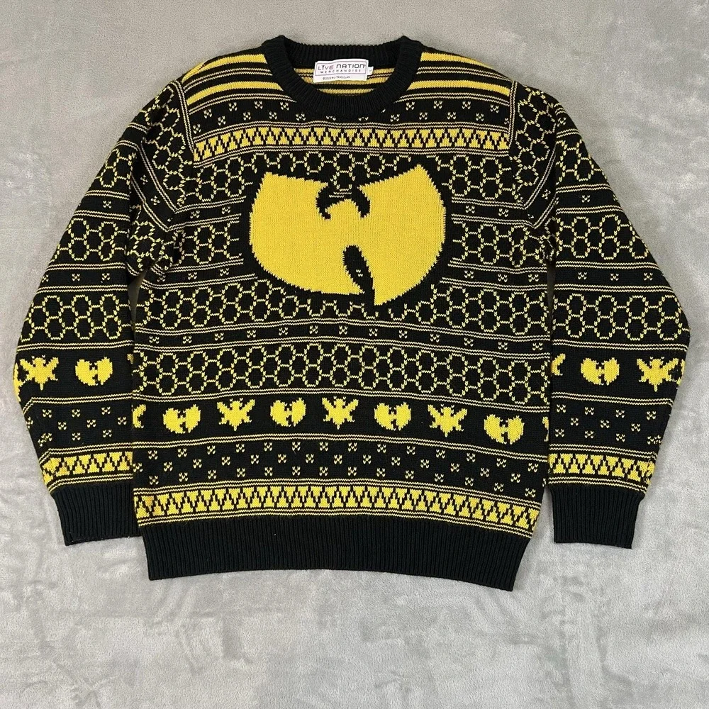 Live Nation Wu-Tang Clan Sweater Mens Large Black Yellow Fair Isle Knit Pullover
